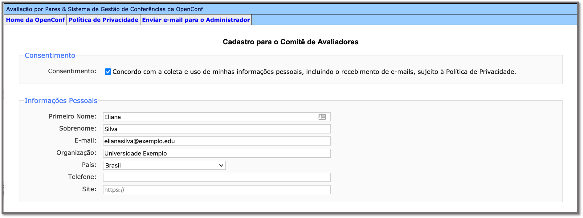 OpenConf Reviewer Sign up Screen