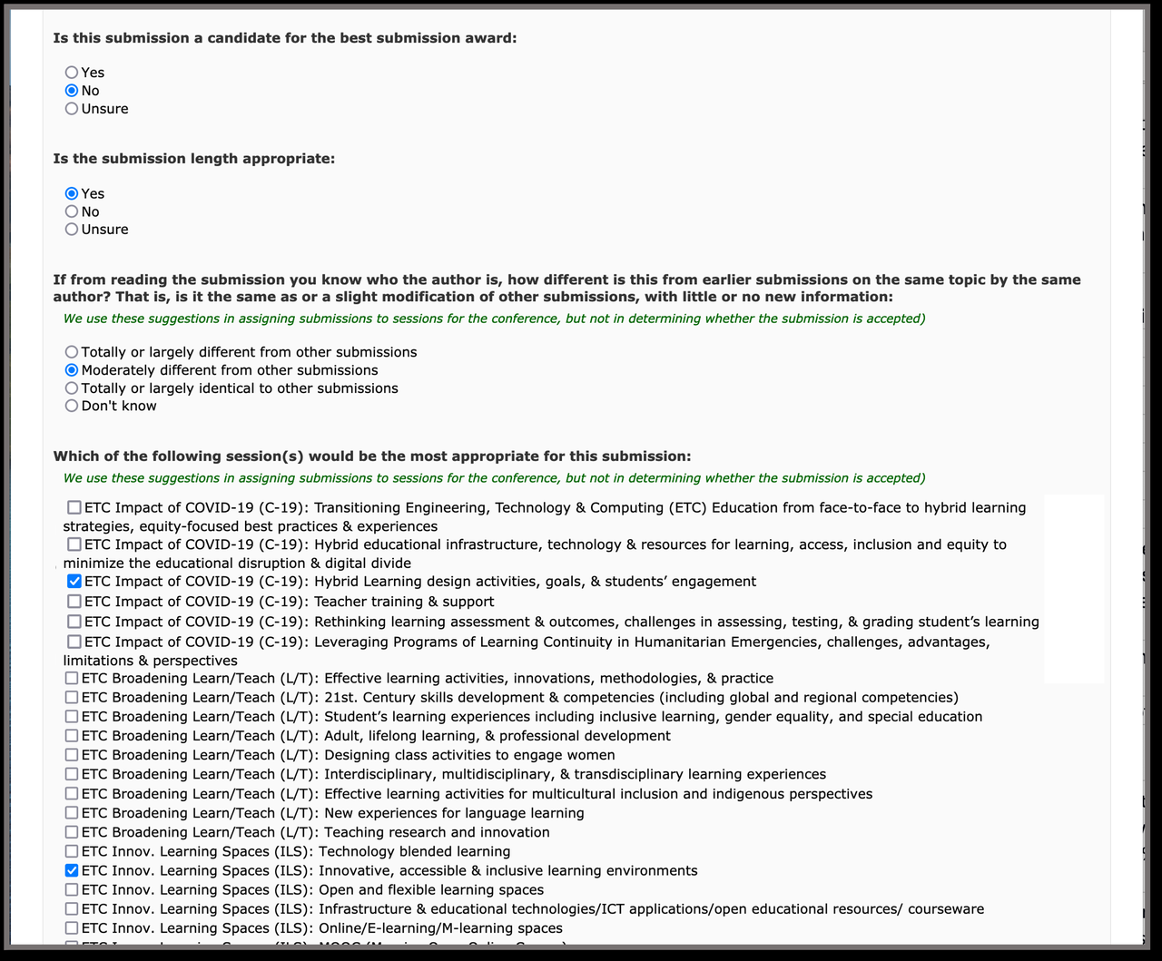 OpenConf Review Form second part