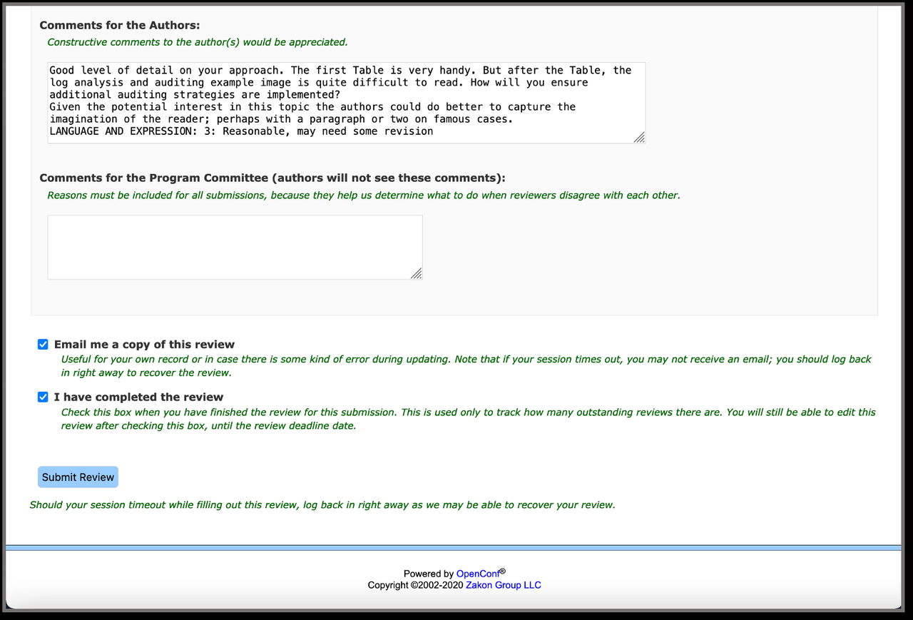 OpenConf Review Form third part