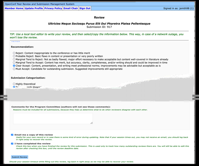 OpenConf Review Form Overview