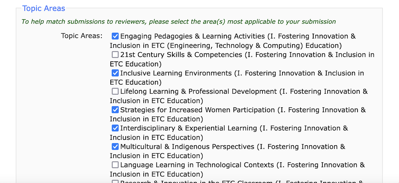 OpenConf Reviewer Topics Form