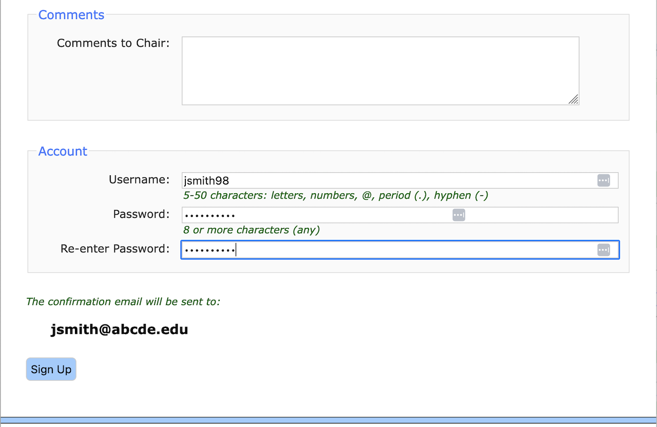 OpenConf Reviewer username Form