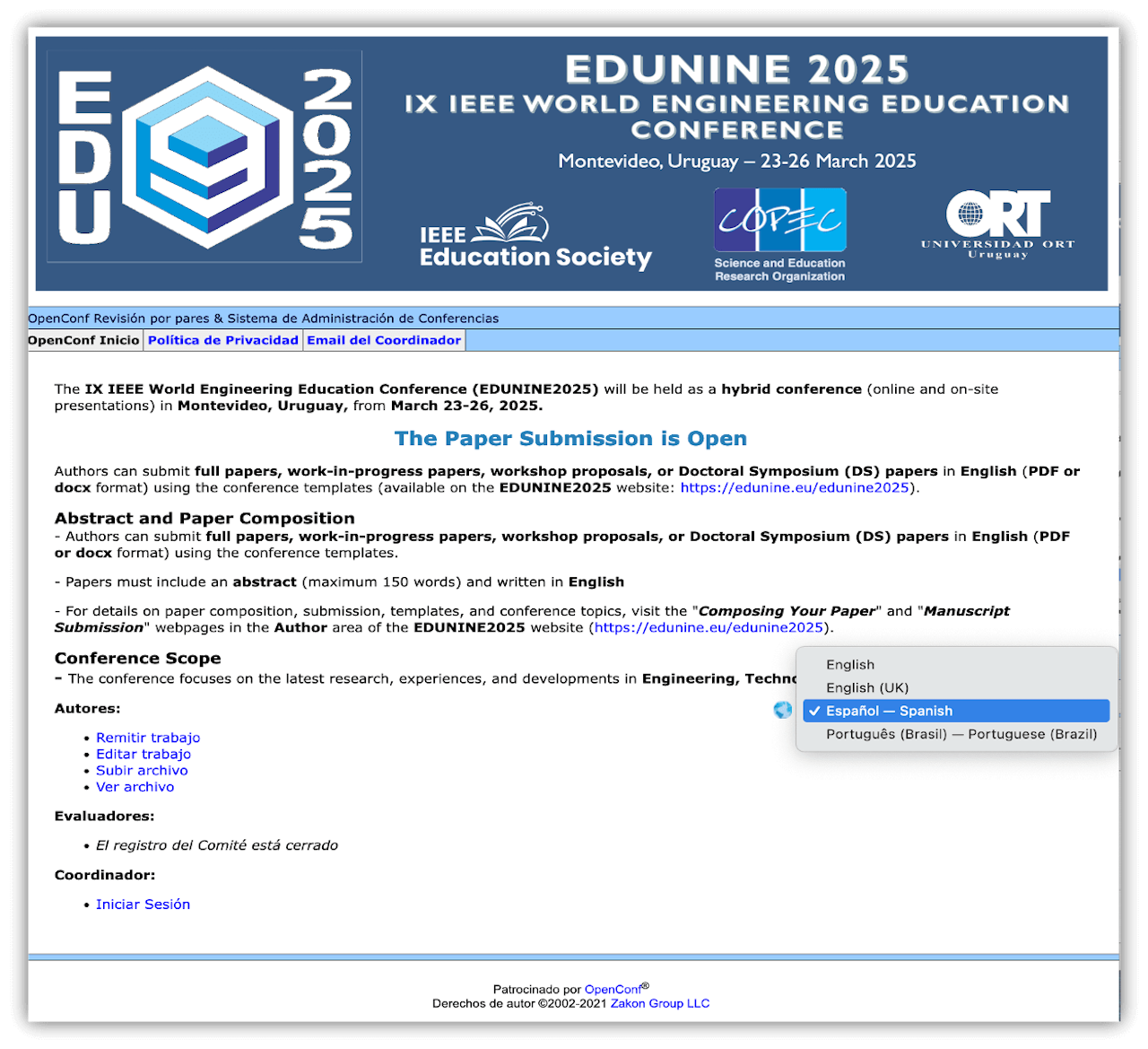 OpenConf system portal Image