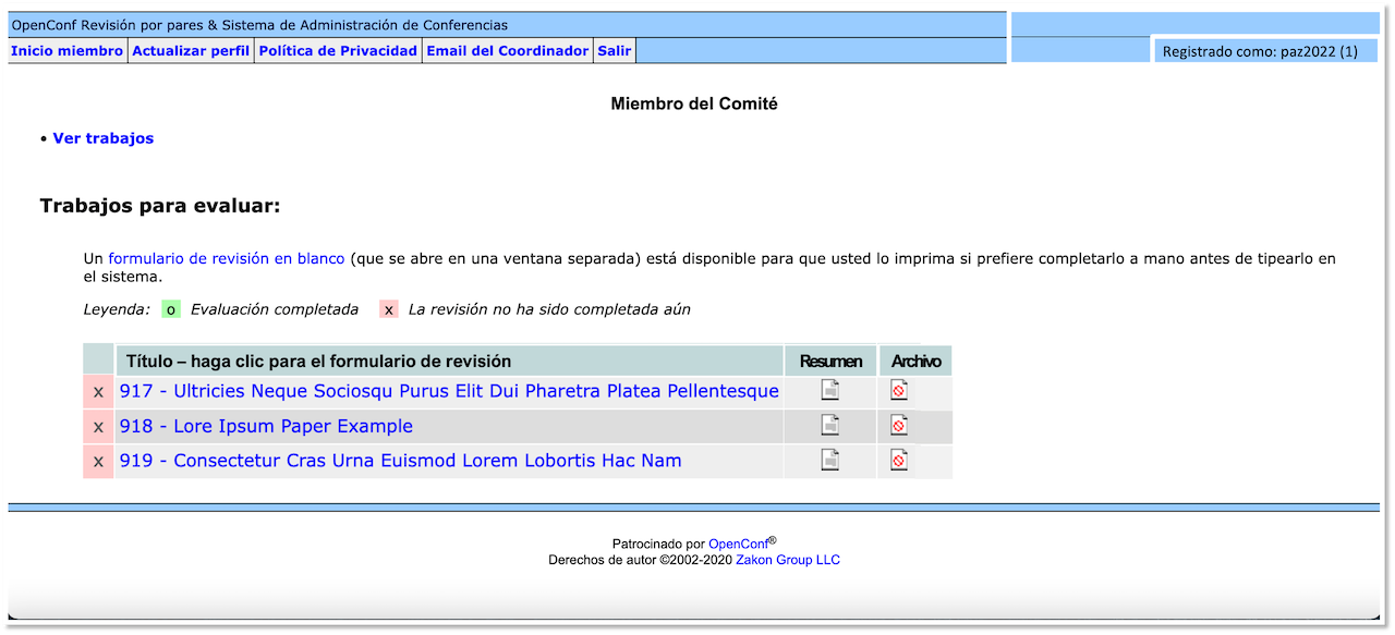 OpenConf Reviewer Form (review asignments)