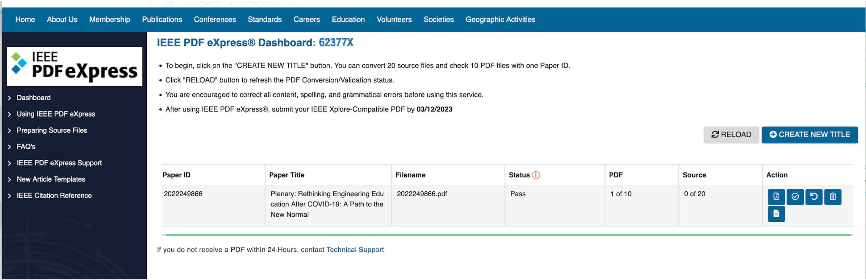 IEEE PDFeXpress Result Screen