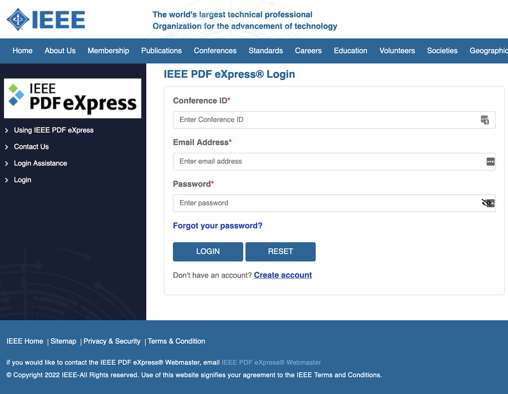 IEEE PDFeXpress Login Screen